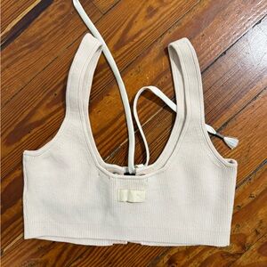 Cream Ribbed Crop Top